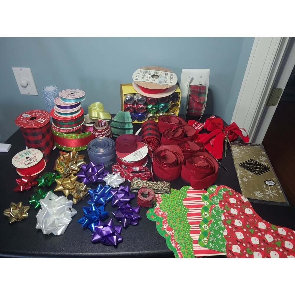 Huge lot of Christmas Crafting Supplies -‎ assortment of ribbons, bows, wrap...